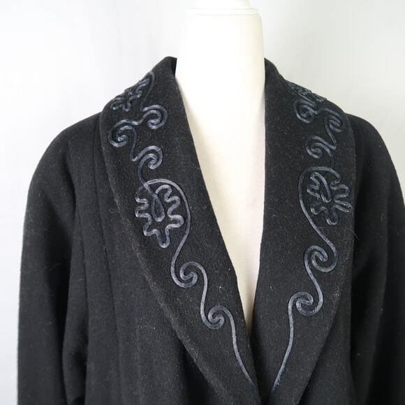 Vintage 80s Leslie Fay black wool swing coat 14 - Picture 2 of 9